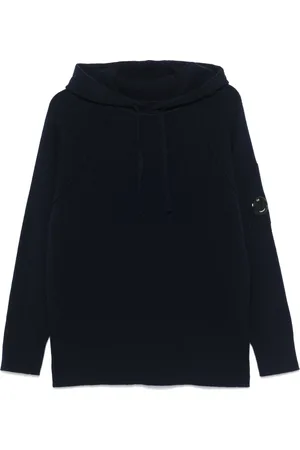 C.P. Company Sweathshirts & Hoodies, Herre, Blå, 2XL, Uld, Lens Detail Lammeuldshættetrøje