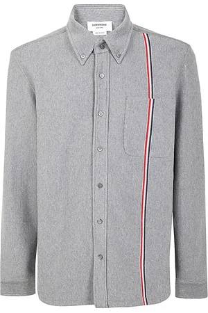 Thom Browne Skjorte, Herre, Grå, M, Bomuld, Double Face Knit Stripe Shirt Jacket
