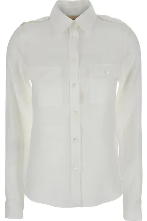 SEMICOUTURE Bluser & Skjorter, Dame, Hvid, L, Linned, Hvid Linnedskjorte med Spids Krave