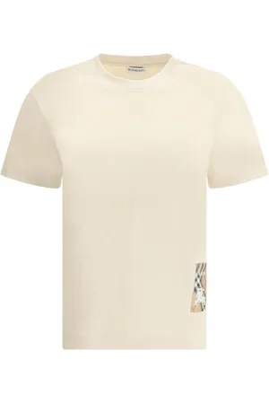 Burberry Top, Dame, , XS, Bomuld, Logo T-shirt med ribstrikket halsudskæring