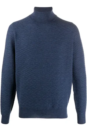 CANALI Strik, Herre, Blå, 3XL, Uld, Italiensk Rullekrave i Uld
