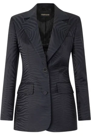 Roberto Cavalli Jakke, Dame, Sort, S, Tiger Skin Blazer med Klassiske Revers