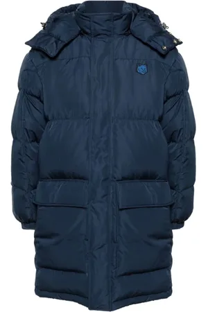 Maison Kitsuné Frakke, Herre, Blå, L, Uld, Hooded Long Puffer