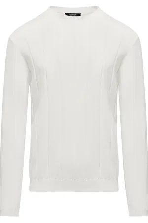 Bomboogie Strik, Herre, Hvid, M, Bomuld, Bomulds sweater med brede ribber
