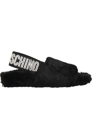 Moschino Sko, Dame, Sort, 36 EU, Faux Fur, Faux Fur Flade Sandaler med Logo Detalje