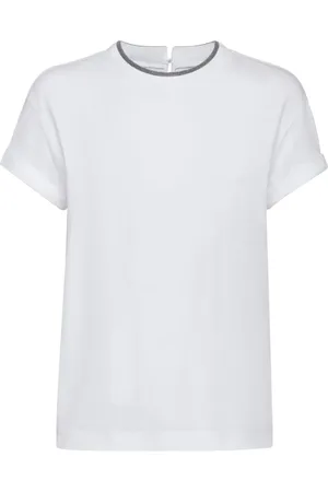 Brunello Cucinelli Top, Dame, Hvid, S, Bomuld, Hvid bomulds T-shirt med rund hals