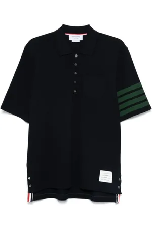 Thom Browne Top, Herre, Blå, S, Bomuld, Blå polo shirt med stribet detalje