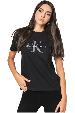 Calvin Klein Top, Dame, Sort, M, Bomuld, Sort Logo Bomulds T-shirt