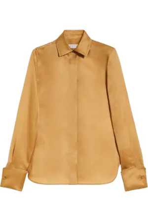 Max Mara Bluser & Skjorter, Dame, Brun, S, Læder, Klassisk Silkeskjorte