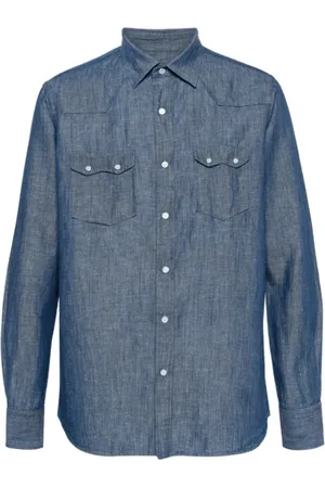 LARDINI Skjorte, Herre, Blå, 3XL, Bomuld, Chambray Langærmet Skjorte
