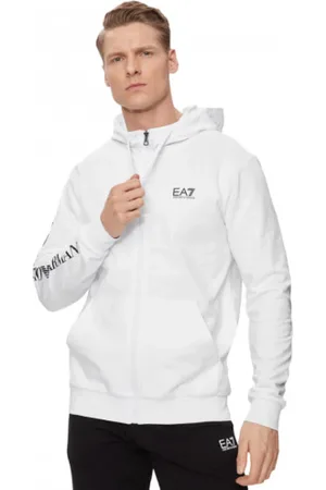 EA7 Sweathshirts & Hoodies, Herre, Hvid, XL, Bomuld, Zip-through Hættetrøje