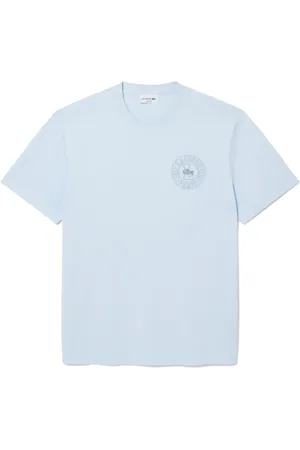 Lacoste Top, Herre, Blå, XL, Bomuld, Printed Badge Knit Tee