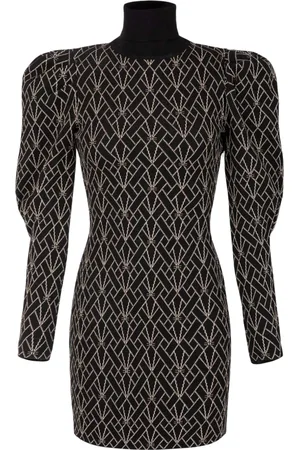 Elisabetta Franchi Kjole, Dame, Sort, L, Polyester, Logo Jacquard High Neck Kjole
