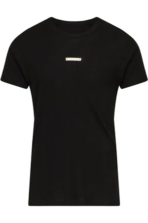 Maison Margiela Top, Herre, Sort, M, Bomuld, Ribbet T-shirt med Rund Hals