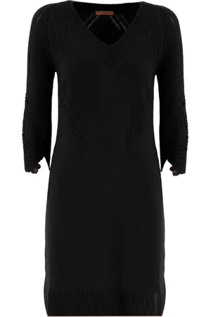 ERMANNO SCERVINO Kjole, Dame, Sort, M, Uld, Uld Midi Kjole med Blomsterblonder