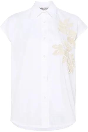 ERMANNO SCERVINO Bluser & Skjorter, Dame, Hvid, XS, Bomuld, Hvid Blomster Appliqué Ærmeløs Skjorte
