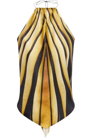 Roberto Cavalli Top, Dame, Flerfarvet, XL, Uld, Guld Print Silke Top Tørklæde