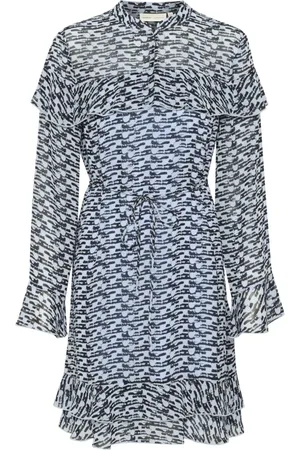 INWEAR Kjole, Dame, Flerfarvet, XL, Uld, Blå Kjole med Flæser