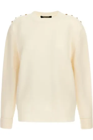 Roberto Cavalli Strik, Dame, , S, Ivory Rund Hals Sweater Produceret i Italien