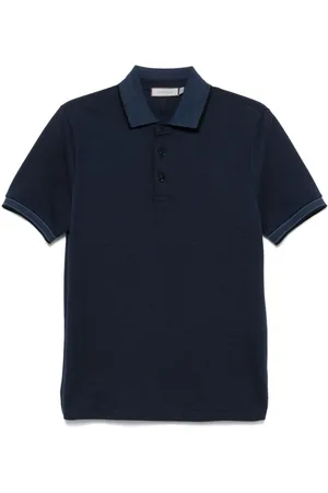 CANALI Top, Herre, Blå, M, Bomuld, Navy Stribet Kortærmet Polo