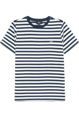 A.P.C. Top, Herre, Blå, S, Bomuld, Blåstribet Logo T-shirt