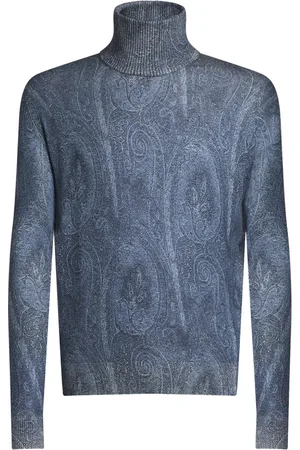 Etro Strik, Herre, Blå, L, Cashmere, Blå Paisley Rullekrave Sweater
