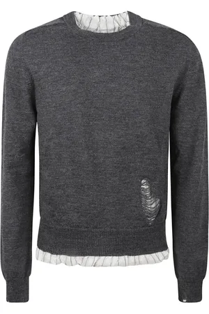 Maison Margiela Strik, Herre, Grå, S, Uld, Rundhalset strikpullover