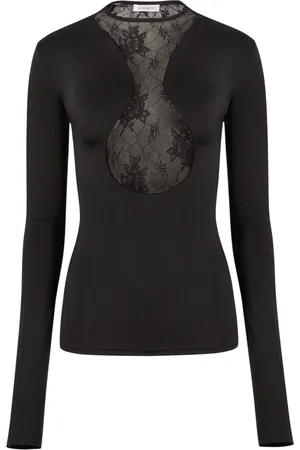 Nina Ricci Top, Dame, Sort, 2XL, Bluse med blondeindsats