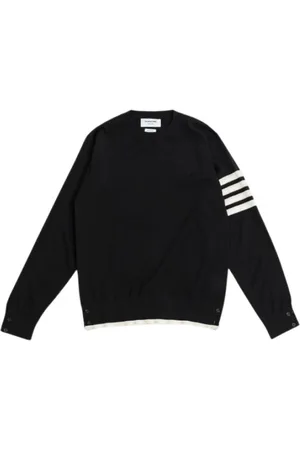 Thom Browne Strik, Herre, Sort, L, Uld, Sort uldsweater med trikolore detalje