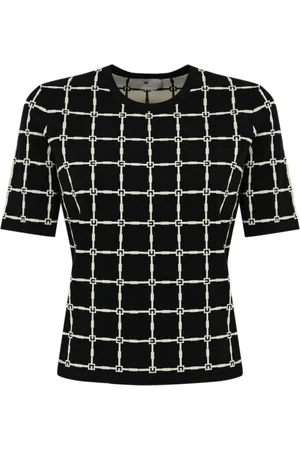 Elisabetta Franchi Top, Dame, Sort, L, Uld, Geometric Logo Sweater Kortærmet