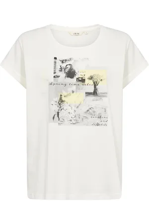 Cream Top, Dame, Hvid, M, Bomuld, Grå Gul T-shirt Top