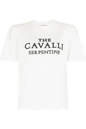 Roberto Cavalli Top, Dame, Hvid, M, Bomuld, Logo-Print Bomulds T-shirt Boxy Fit