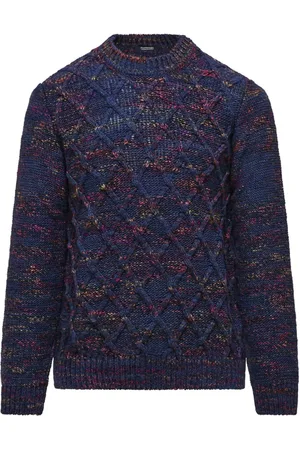 Bomboogie Strik, Herre, Blå, S, Uld, Crew-neck sweater med fletmønster