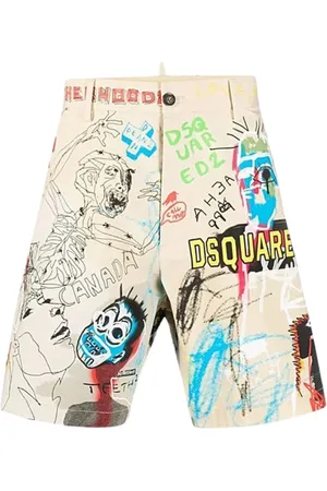 Dsquared2 Shorts, Herre, Flerfarvet, 2XS, Bomuld, Flerfarvede Graffiti Print Knælange Beige Chino Shorts