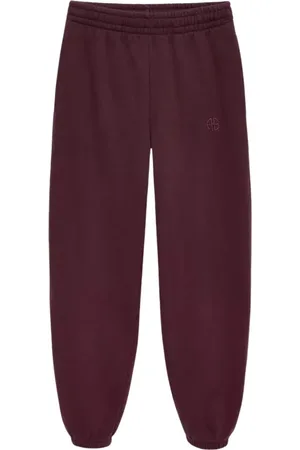 ANINE BING Bukser, Dame, Rød, XS, Bomuld, Burgund Sweatpants Løs Pasform Broderet