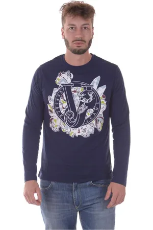 VERSACE Top, Herre, Blå, 2XL, Bomuld, Mars Jersey Sweater Pullover