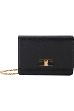 Elisabetta Franchi Taske, Dame, Sort, ONE SIZE, Uld, Sort Crossbody Taske med Gylden Kæde