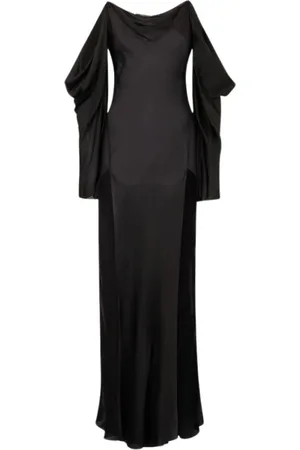 Roberto Cavalli Kjole, Dame, Sort, S, Uld, Silke Kjole med Drapering og Kolde Skuldre