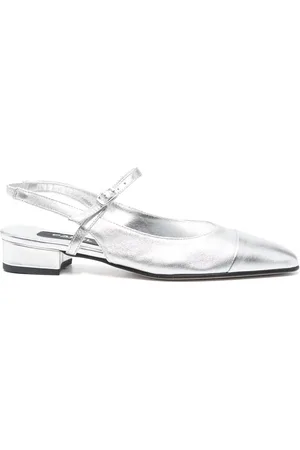 Carel Sko, Dame, Grå, 38 EU, Læder, Sølv Slingback Sko med Stabelhæl