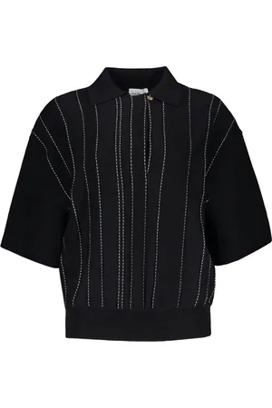 Salvatore Ferragamo Top, Dame, Sort, S, Uld, Ulden poloshirt med kontrastsyninger