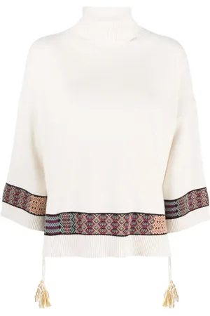 Etro Strik, Dame, Hvid, S, Bomuld, Intarsia-Trim Jumper