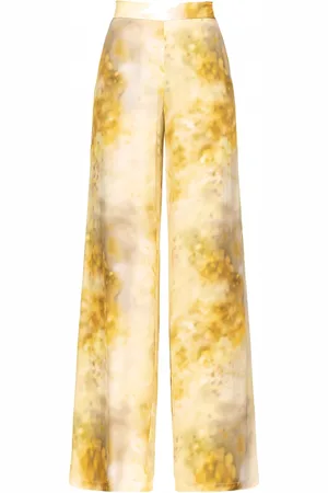 Pinko Bukser, Dame, Gul, S, Satin, Højtaljede palazzo bukser med blomsterprint