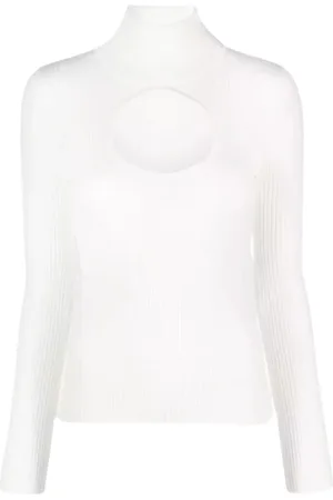 Courrèges Strik, Dame, Hvid, XS, Uld, Hvid sweater med udskæring ved halsen