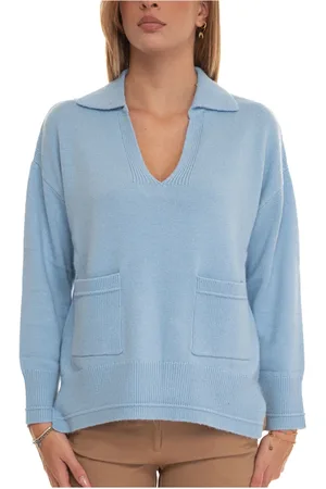 Suncoo Strik, Dame, Blå, M, Uld, Hyggelig Pullover med Polo Hals