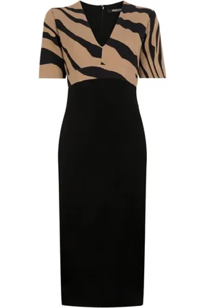 Roberto Cavalli Kjole, Dame, Flerfarvet, S, Tiger-Print V-Neck Kjole med Pencil Skirt