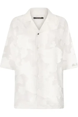 Roberto Cavalli Skjorte, Herre, Hvid, L, Bomuld, Blomstret Bowling Skjorte