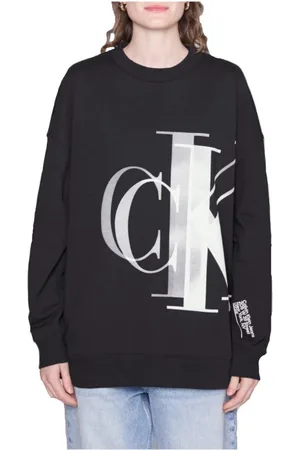 Calvin Klein Sweathshirts & Hoodies, Dame, Sort, M, Uld, Cozy Sort Hættetrøje i Oversized Design