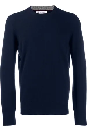 Brunello Cucinelli Strik, Herre, Blå, L, Cashmere, Rundhalset sweater
