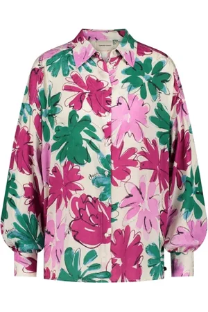 Fabienne Chapot Bluser & Skjorter, Dame, Flerfarvet, M/L, Uld, Grøn Pink Blomstret Oversized Bluse