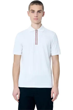 Moncler Top, Herre, Hvid, M, Bomuld, Bomulds Piqué Polo Shirt med Halv Lynlås